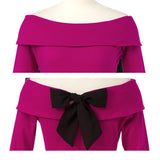 【メール便】バックリボンボートネック7分袖リブトップス