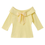 【メール便】バックリボンボートネック7分袖リブトップス