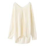 カシミヤタッチ抜き襟Vネックニットトップス