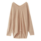 カシミヤタッチ抜き襟Vネックニットトップス