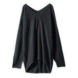 カシミヤタッチ抜き襟Vネックニットトップス