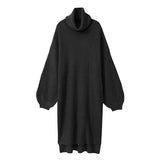 畦編みタートルニットマキシワンピース