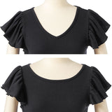 【メール便】ラッフルフリルスリーブリブトップス