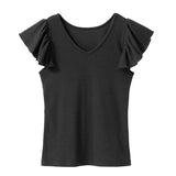 【メール便】ラッフルフリルスリーブリブトップス