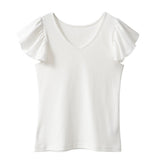 【メール便】ラッフルフリルスリーブリブトップス