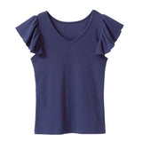 【メール便】ラッフルフリルスリーブリブトップス