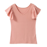 【メール便】ラッフルフリルスリーブリブトップス