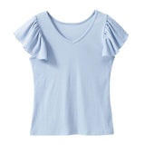 【メール便】ラッフルフリルスリーブリブトップス