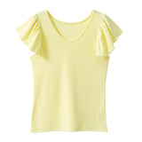 【メール便】ラッフルフリルスリーブリブトップス