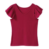 【メール便】ラッフルフリルスリーブリブトップス