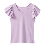 【メール便】ラッフルフリルスリーブリブトップス