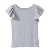 【メール便】ラッフルフリルスリーブリブトップス