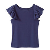 【メール便】ラッフルフリルスリーブリブトップス