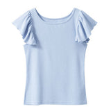 【メール便】ラッフルフリルスリーブリブトップス