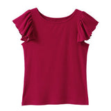 【メール便】ラッフルフリルスリーブリブトップス