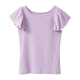 【メール便】ラッフルフリルスリーブリブトップス