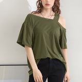 【メール便】オーバーサイズワンショルダーor肩開きTシャツ