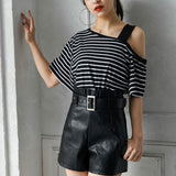 【メール便】オーバーサイズワンショルダーor肩開きTシャツ