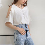 【メール便】オーバーサイズワンショルダーor肩開きTシャツ