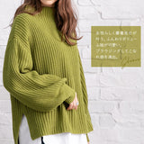 ボトルネックバルーンスリーブ畦ニットトップス