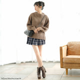 ボトルネックバルーンスリーブ畦ニットトップス