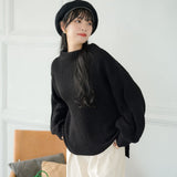 ボトルネックバルーンスリーブ畦ニットトップス