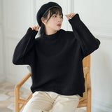 ボトルネックバルーンスリーブ畦ニットトップス