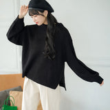 ボトルネックバルーンスリーブ畦ニットトップス