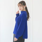 ボトルネックバルーンスリーブ畦ニットトップス