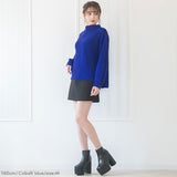 ボトルネックバルーンスリーブ畦ニットトップス