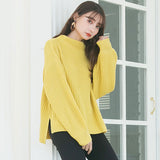 ボトルネックバルーンスリーブ畦ニットトップス