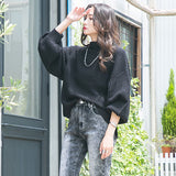 ボトルネックバルーンスリーブ畦ニットトップス