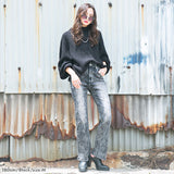 ボトルネックバルーンスリーブ畦ニットトップス