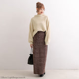 ボトルネックバルーンスリーブ畦ニットトップス