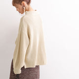 ボトルネックバルーンスリーブ畦ニットトップス