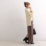 ボトルネックバルーンスリーブ畦ニットトップス