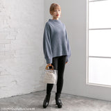 ボトルネックバルーンスリーブ畦ニットトップス