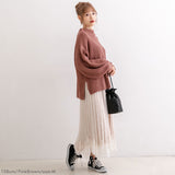 ボトルネックバルーンスリーブ畦ニットトップス