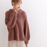 ボトルネックバルーンスリーブ畦ニットトップス