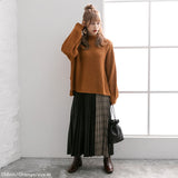 ボトルネックバルーンスリーブ畦ニットトップス