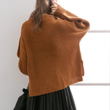 ボトルネックバルーンスリーブ畦ニットトップス