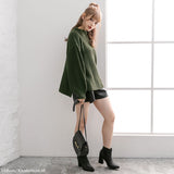 ボトルネックバルーンスリーブ畦ニットトップス