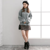 ボトルネックバルーンスリーブ畦ニットトップス