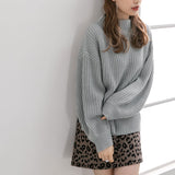 ボトルネックバルーンスリーブ畦ニットトップス