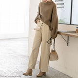 ボトルネックバルーンスリーブ畦ニットトップス