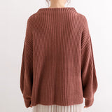 ボトルネックバルーンスリーブ畦ニットトップス