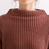 ボトルネックバルーンスリーブ畦ニットトップス