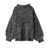 ボトルネックバルーンスリーブ畦ニットトップス