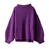 ボトルネックバルーンスリーブ畦ニットトップス