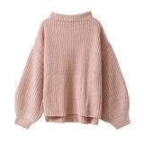 ボトルネックバルーンスリーブ畦ニットトップス